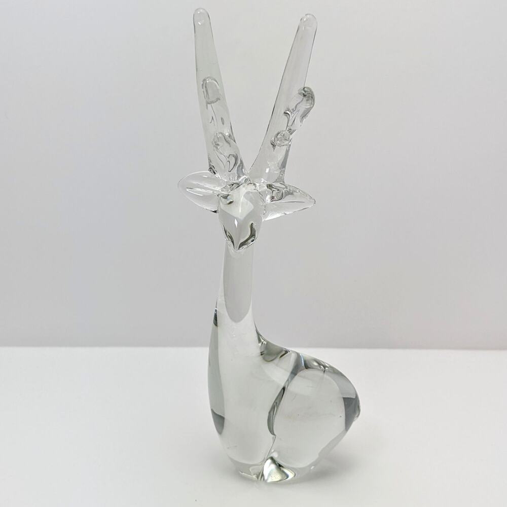 Vintage Enesco Clear Art Glass Reindeer Deer Stag Hand Blown Figurine 8.25" - Picture 3 of 10